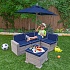 Набор садовой мебели для детей: секционный диван, пуф-стол, зонт, цвет серо-синий  - миниатюра №6
